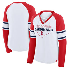 White/Red St. Louis Cardinals Fanatics Women's Blitz Package Raglan Lace-Up V-Neck Long Sleeve T-Shirt