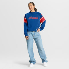 Royal Atlanta Braves Fanatics Women's Oversized Toss Sweep Raglan Pullover Sweatshirt