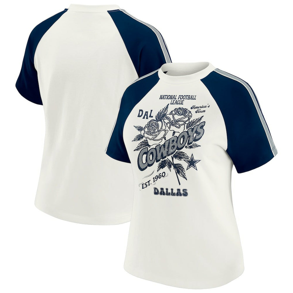 WEAR by Erin Andrews Women's Sleeve Stripe Distressed Raglan T-Shirt - Dallas Cowboys T-shirts