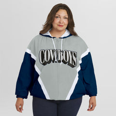 WEAR by Erin Andrews Women's Plus Size Retro Crinkle Full-Zip Hoodie Windbreaker Jacket - Dallas Cowboys Hoodies