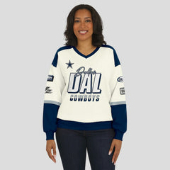 WEAR by Erin Andrews Women's Racing Crew V-Neck Sweatshirt - Dallas Cowboys Sweatshirts