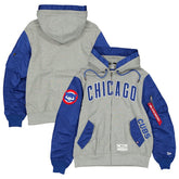 Heather Gray/Royal Chicago Cubs New Era x Alpha Industries Full-Zip Hoodie Jacket