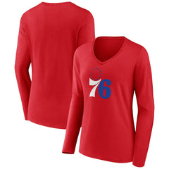 Philadelphia 76ers Women's Primary Logo Long Sleeve V-Neck T-Shirt
