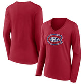 NHL Montreal Canadiens Women's Primary Logo Long Sleeve V-Neck T-Shirt