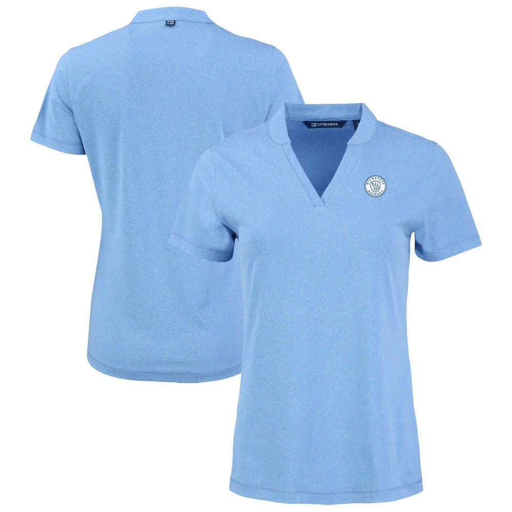 Heather Powder Blue Milwaukee Brewers Cutter & Buck Forge Heathered Stretch Blade Top