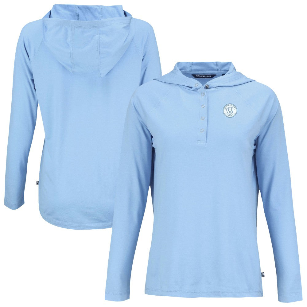 Powder Blue Milwaukee Brewers Cutter & Buck Women's Coastline Epic Comfort Eco Recycled Long Sleeve Hoodie T-Shirt