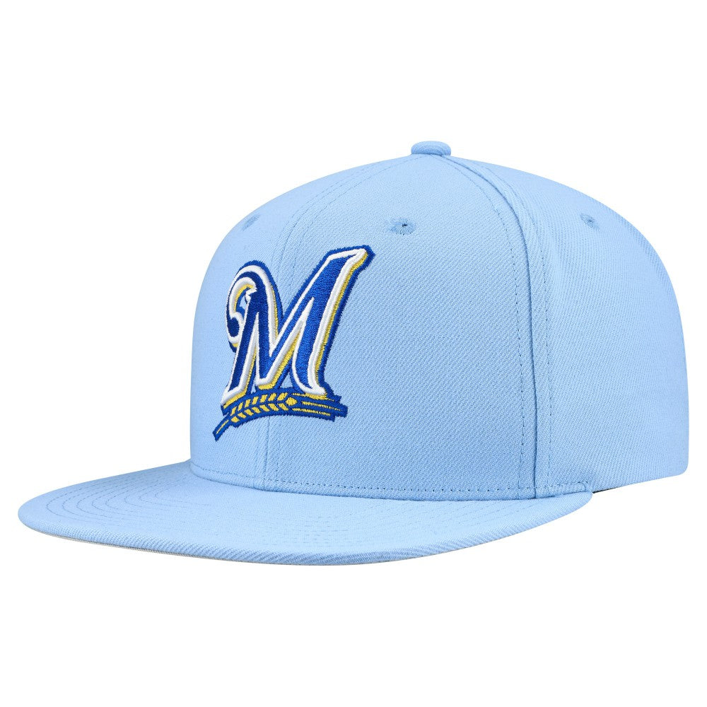 Powder Blue Milwaukee Brewers Mitchell & Ness Cooperstown Collection Basic Flip Snapback Hat