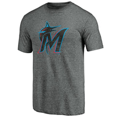 Heather Gray Miami Marlins Weathered Official Logo Tri-Blend T-Shirt