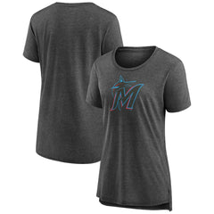 Gray Miami Marlins Women's Weathered Official Logo Tri-Blend T-Shirt