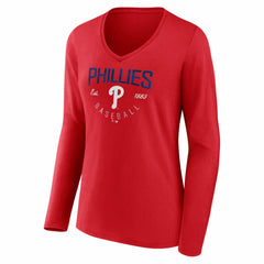 Red Philadelphia Phillies Women's Live For It Long Sleeve V-Neck T-Shirt