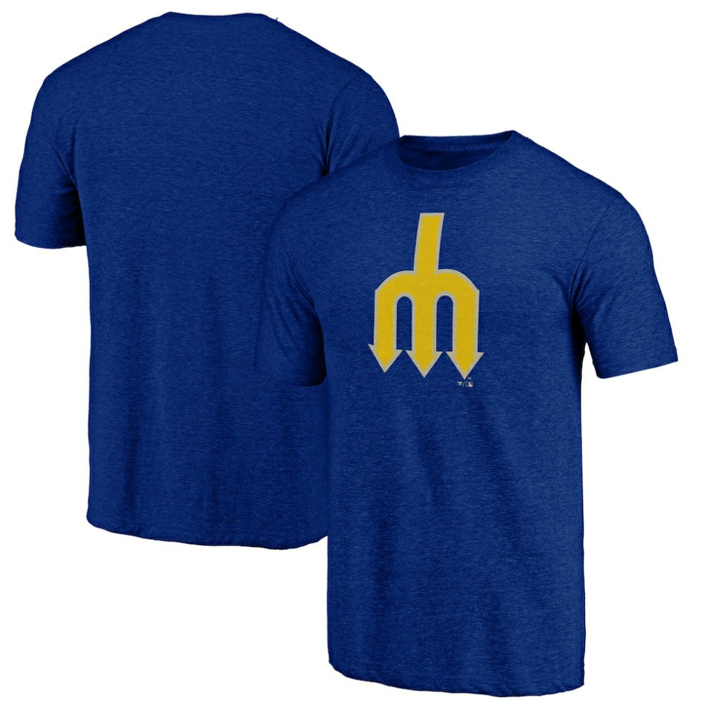 Royal Seattle Mariners Cooperstown Official Logo Tri-Blend T-Shirt