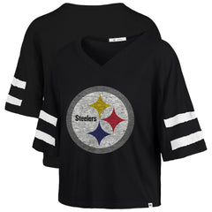 '47 Women's Premier Scout Cropped V-Neck T-Shirt - Pittsburgh Steelers T-shirts