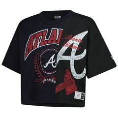 Navy Atlanta Braves New Era Women's Upcycled Colorblocked Boxy Cropped T-Shirt