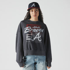 Navy Atlanta Braves New Era Women's Boxy Mineral Wash Dolmen Sleeve Cropped Sweatshirt