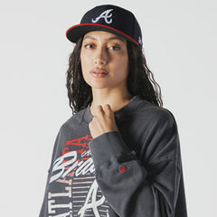 Navy Atlanta Braves New Era Women's Boxy Mineral Wash Dolmen Sleeve Cropped Sweatshirt