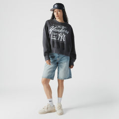 Navy New York Yankees New Era Women's Boxy Mineral Wash Dolmen Sleeve Cropped Sweatshirt