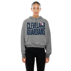 Heather Gray Cleveland Guardians New Era Women's Reversed Out French Terry Quarter-Zip Banded Crop Hoodie