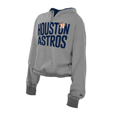 Heather Gray Houston Astros New Era Women's Reversed Out French Terry Quarter-Zip Banded Crop Hoodie