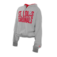 Heather Gray St. Louis Cardinals New Era Women's Reversed Out French Terry Quarter-Zip Banded Crop Hoodie