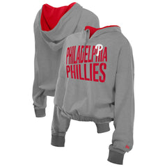 Heather Gray Philadelphia Phillies New Era Women's Reversed Out French Terry Quarter-Zip Banded Crop Hoodie