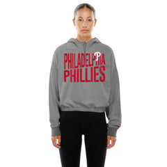 Heather Gray Philadelphia Phillies New Era Women's Reversed Out French Terry Quarter-Zip Banded Crop Hoodie