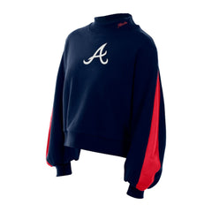 Navy Atlanta Braves New Era Women's Mock Neck Balloon Sleeve Sweatshirt