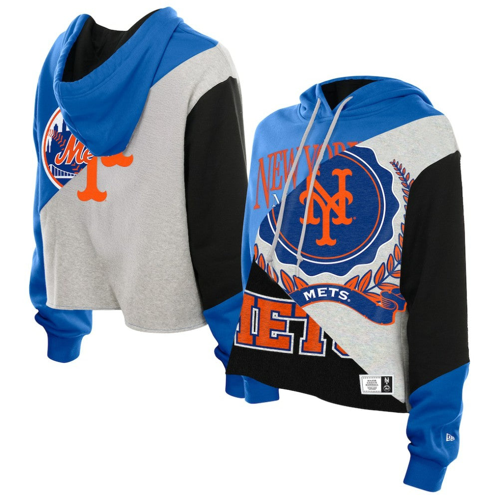 New York Mets New Era Women's Upcycled Color Block Cropped Boxy Hoodie