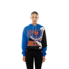 New York Mets New Era Women's Upcycled Color Block Cropped Boxy Hoodie