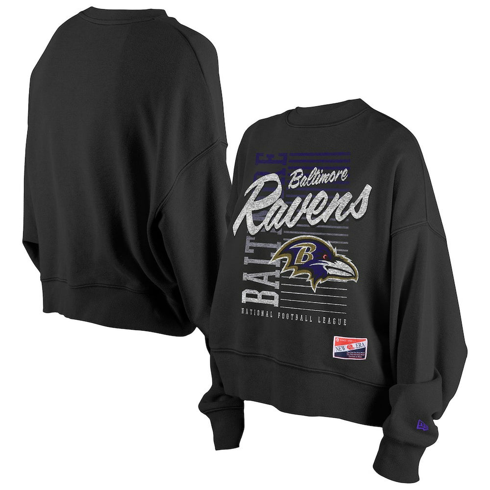 Women's Oversized Throwback Mineral Wash Crew Neck Sweatshirt - Baltimore Ravens Sweatshirts