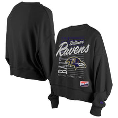 Women's Oversized Throwback Mineral Wash Crew Neck Sweatshirt - Baltimore Ravens Sweatshirts