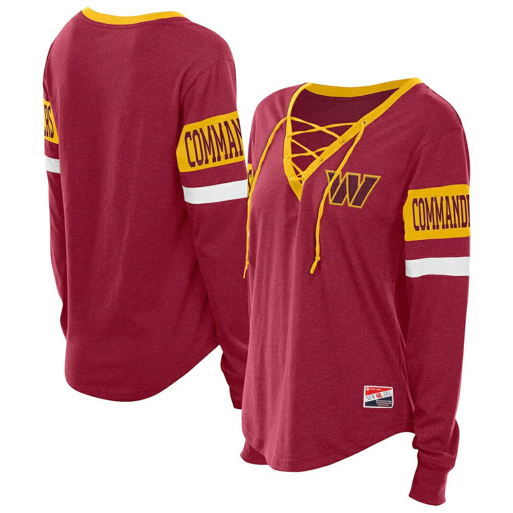 Women's Throwback Lace-Up Long-Sleeve T-Shirt - Washington Commanders T-shirts