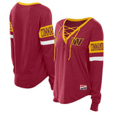Women's Throwback Lace-Up Long-Sleeve T-Shirt - Washington Commanders T-shirts