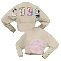 Cream Chicago Cubs Fanatics Women's Floral Preppy Cropped Long Sleeve T-Shirt