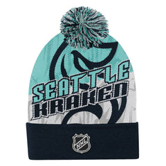 NHL Seattle Kraken Outerstuff Youth New Edge Cuffed Knit Hat with Pom