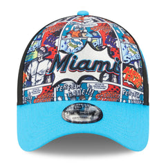Black/Blue Miami Marlins New Era Youth 2025 MLB Diamond Hero Edition A-Frame 9FORTY Adjustable Hat