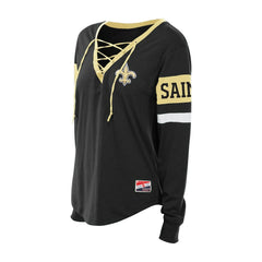 Women's Plus Size Throwback Lace-Up Long Sleeve T-Shirt - New Orleans Saints T-shirts