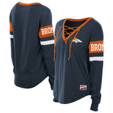 Women's Plus Size Throwback Lace-Up Long Sleeve T-Shirt - Denver Broncos T-shirts