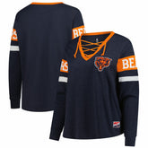 Women's Plus Size Throwback Lace-Up Long Sleeve T-Shirt - Chicago Bears T-shirts