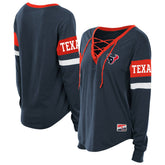 Women's Plus Size Throwback Lace-Up Long Sleeve T-Shirt - Houston Texans T-shirts