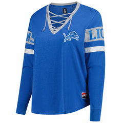 Women's Plus Size Throwback Lace-Up Long Sleeve T-Shirt - Detroit Lions T-shirts