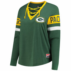 Women's Plus Size Throwback Lace-Up Long Sleeve T-Shirt - Green Bay Packers T-shirts