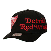 NHL Detroit Red Wings Mitchell & Ness Busted Logo Wordmark Wrap-Around Pro Pinch Adjustable Hat