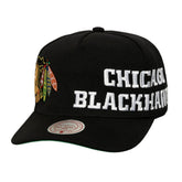 NHL Chicago Blackhawks Mitchell & Ness Busted Logo Wordmark Wrap Around Pro Pinch Adjustable Hat
