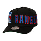 NHL New York Rangers Mitchell & Ness Busted Logo Wordmark Wrap-Around Pro Pinch Adjustable Hat