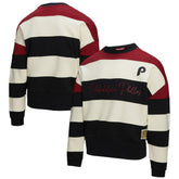 Burgundy/Black Philadelphia Phillies Mitchell & Ness Women's Cooperstown Collection Blocked Fleece Pullover Sweatshirt- Burgundy/Black
