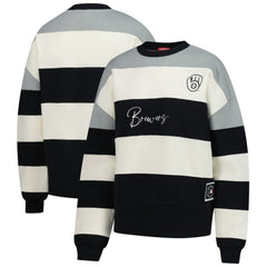 Gray/Black Milwaukee Brewers Mitchell & Ness Women's Cooperstown Collection Blocked Fleece Pullover Sweatshirt- Gray/Black