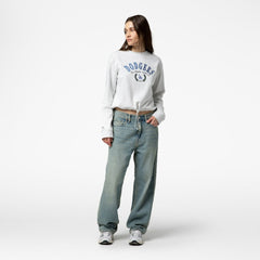 Heather Gray Los Angeles Dodgers Mitchell & Ness Women's Cropped Toggle Pullover Sweatshirt