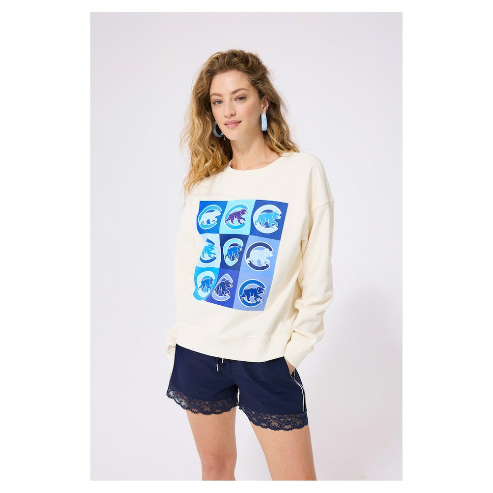Cream Chicago Cubs Terez Women's Technicolor Oversized Pullover Sweatshirt