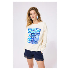 Cream Chicago Cubs Terez Women's Technicolor Oversized Pullover Sweatshirt