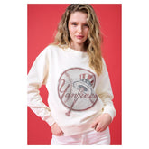 Cream New York Yankees Terez Women's Oversized Gemstone Logo Sweatshirt